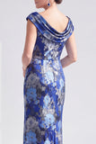 Vestido de Mãe da Noiva Preto Preto Floral Longo com Fenda