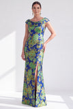Vestido de Mãe da Noiva Preto Preto Floral Longo com Fenda