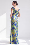 Vestido de Mãe da Noiva Preto Preto Floral Longo com Fenda