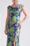Vestido de Mãe da Noiva Preto Preto Floral Longo com Fenda