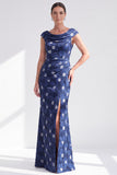 Vestido de Mãe da Noiva Preto Preto Floral Longo com Fenda