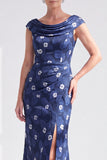 Vestido de Mãe da Noiva Preto Preto Floral Longo com Fenda