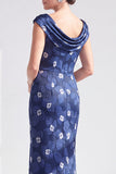 Vestido de Mãe da Noiva Preto Preto Floral Longo com Fenda