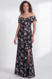 Vestido de Mãe da Noiva, sereia preta preta floral com folhos e abertura