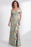 Vestido de Mãe da Noiva, sereia preta preta floral com folhos e abertura