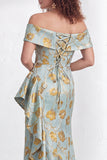 Vestido de Mãe da Noiva, sereia preta preta floral com folhos e abertura