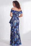 Vestido de Mãe da Noiva, sereia preta preta floral com folhos e abertura