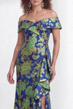 Vestido de Mãe da Noiva, sereia preta preta floral com folhos e abertura