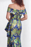 Vestido de Mãe da Noiva, sereia preta preta floral com folhos e abertura