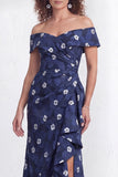 Vestido de Mãe da Noiva, sereia preta preta floral com folhos e abertura