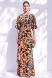 Vestido de mãe da noiva com decote longo e franzido em forma de sereia verde sálvia