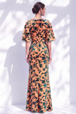 Vestido de mãe da noiva com decote longo e franzido em forma de sereia verde sálvia