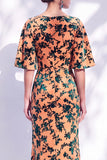 Vestido de mãe da noiva com decote longo e franzido em forma de sereia verde sálvia
