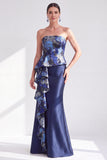 Vestido Longo de Mãe da Noiva com Pontinhos Dourados Sem Alças