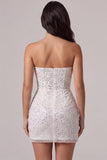 Espartilho bodycon sem alças Pequeno vestido branco com lantejoulas