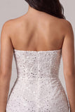 Espartilho bodycon sem alças Pequeno vestido branco com lantejoulas