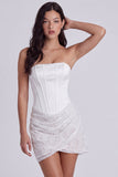 Vestido Branco Pequeno Branco Cortel Bodycon Corset Sem Alças Com Renda nas Costas