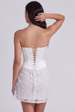 Vestido Branco Pequeno Branco Cortel Bodycon Corset Sem Alças Com Renda nas Costas