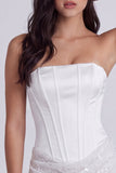 Vestido Branco Pequeno Branco Cortel Bodycon Corset Sem Alças Com Renda nas Costas