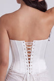 Vestido Branco Pequeno Branco Cortel Bodycon Corset Sem Alças Com Renda nas Costas
