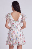 Vestido de graduação floral em linha A com decote em V e folhos