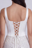 Bodycon Corset, lantejoulas, decote quadrado, vestido branco pequeno com renda nas costas
