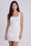 Bodycon Vestido Branco Pequeno Floral de Gola Quadrada