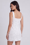 Bodycon Vestido Branco Pequeno Floral de Gola Quadrada