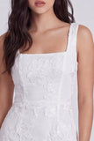 Bodycon Vestido Branco Pequeno Floral de Gola Quadrada