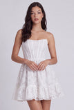 Vestido Branco Pequeno Corset Floral A-Line Strapless