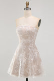 Vestido Branco Pequeno Floral A-Line Strapless