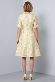 Vestido de trabalho midi floral de gola redonda amarelo claro A-Line