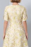 Vestido de trabalho midi floral de gola redonda amarelo claro A-Line