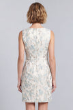 Vestido de Trabalho Mini Bodycon Floral Azul Claro com Gola Redonda