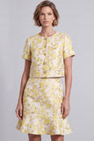 Vestido Curto de Trabalho Floral Bodycon Bodycon Amarelo Claro com Folhos