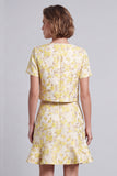 Vestido Curto de Trabalho Floral Bodycon Bodycon Amarelo Claro com Folhos