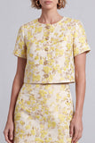 Vestido Curto de Trabalho Floral Bodycon Bodycon Amarelo Claro com Folhos