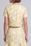 Vestido Curto de Trabalho Floral Bodycon Bodycon Amarelo Claro com Folhos