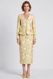 Vestido de trabalho Midi Midi Bodycon Bodycon Amarelo Amarelo Claro com Decote em V, Floral de Peito Simples com Fenda