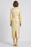 Vestido de trabalho Midi Midi Bodycon Bodycon Amarelo Amarelo Claro com Decote em V, Floral de Peito Simples com Fenda