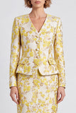 Vestido de trabalho Midi Midi Bodycon Bodycon Amarelo Amarelo Claro com Decote em V, Floral de Peito Simples com Fenda