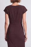 Vestido de trabalho Midi Bodycon castanho com gola redonda e decote franzido