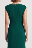 Vestido de trabalho midi verde verde escuro com decote quadrado e mangas franzidas
