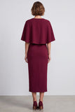 Vestido de trabalho Midi Bodycon Bodycon Borgonha com Cape