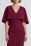 Vestido de trabalho Midi Bodycon Bodycon Borgonha com Cape