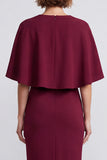 Vestido de trabalho Midi Bodycon Bodycon Borgonha com Cape