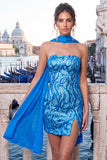 Vestido Curto de Regresso a Casa Curto Bodycon Sem Lantejoulas Douradas Bodycon com Fenda