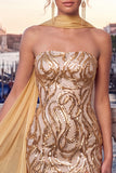 Vestido Curto de Regresso a Casa Curto Bodycon Sem Lantejoulas Douradas Bodycon com Fenda