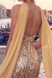 Vestido Curto de Regresso a Casa Curto Bodycon Sem Lantejoulas Douradas Bodycon com Fenda
