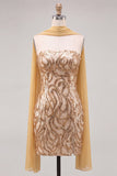 Vestido Curto de Regresso a Casa Curto Bodycon Sem Lantejoulas Douradas Bodycon com Fenda